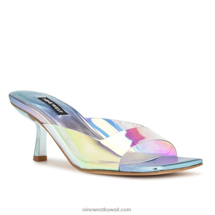 Nine West صندل منزلق بكعب من raylen أزرق معدني متعدد VVL08171