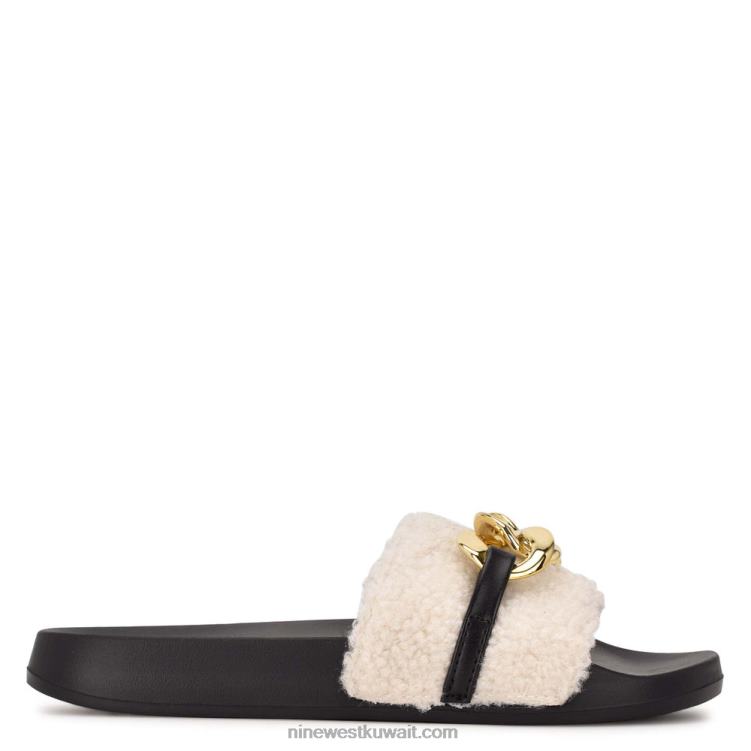 Nine West slinks صندل منزلق مسطح كريم فو shearling VVL0867