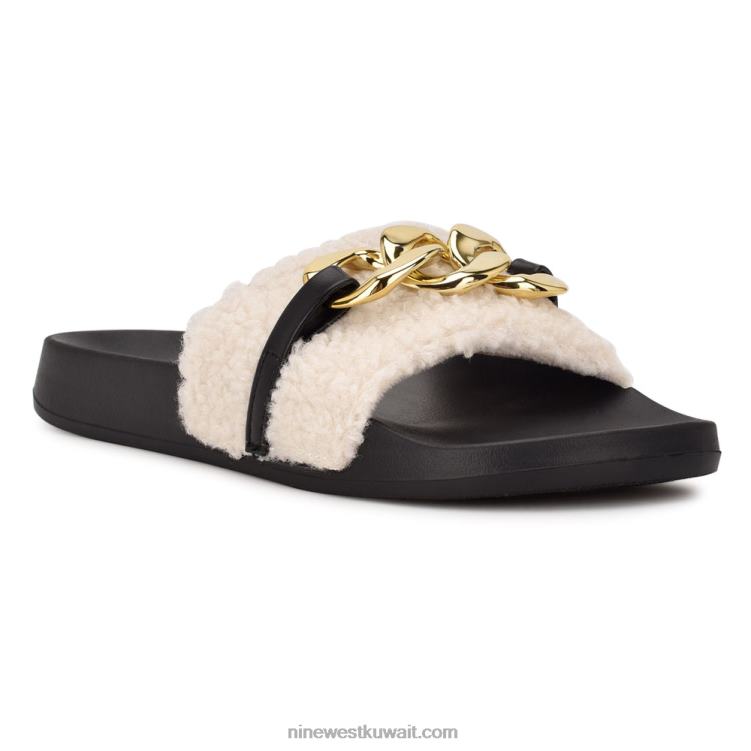 Nine West slinks صندل منزلق مسطح كريم فو shearling VVL0867
