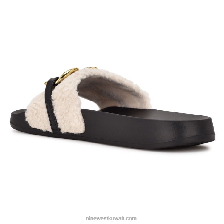 Nine West slinks صندل منزلق مسطح كريم فو shearling VVL0867