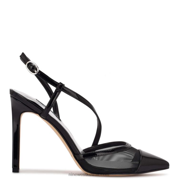 Nine West مضخات timie حزام الكاحل براءة اختراع سوداء / شبكة VVL081530