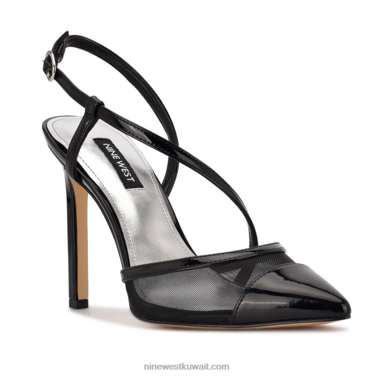 Nine West مضخات timie حزام الكاحل براءة اختراع سوداء / شبكة VVL081530