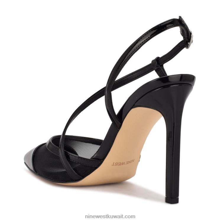 Nine West مضخات timie حزام الكاحل براءة اختراع سوداء / شبكة VVL081530