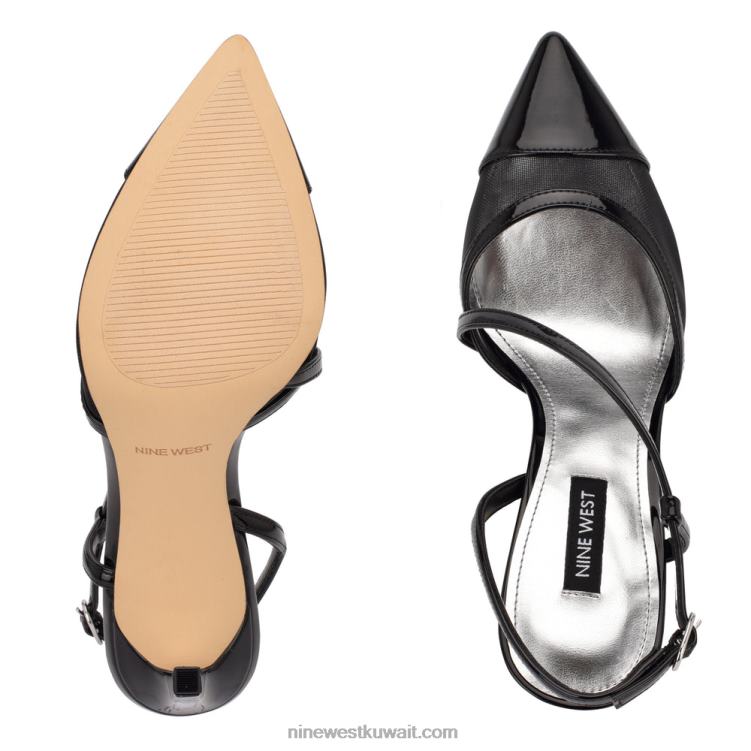 Nine West مضخات timie حزام الكاحل براءة اختراع سوداء / شبكة VVL081530