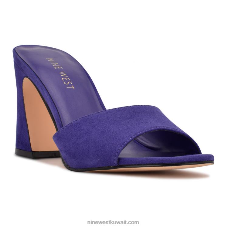 Nine West الصنادل الانزلاق بكعب unah جلد الغزال الأرجواني VVL08378