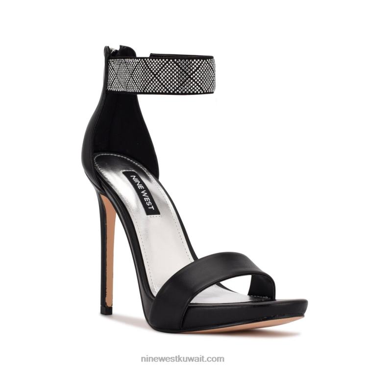 Nine West utell صندل بكعب رباط الكاحل الكريستال الأسود VVL081894