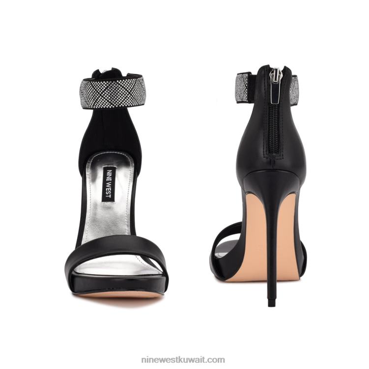 Nine West utell صندل بكعب رباط الكاحل الكريستال الأسود VVL081894