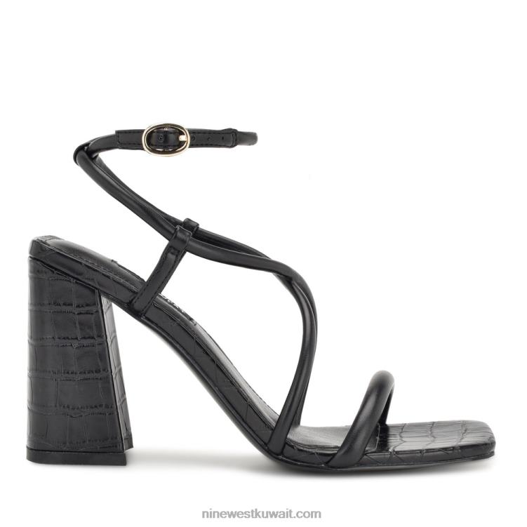 Nine West yeera صندل بكعب Strappy التمساح الأسود VVL08819