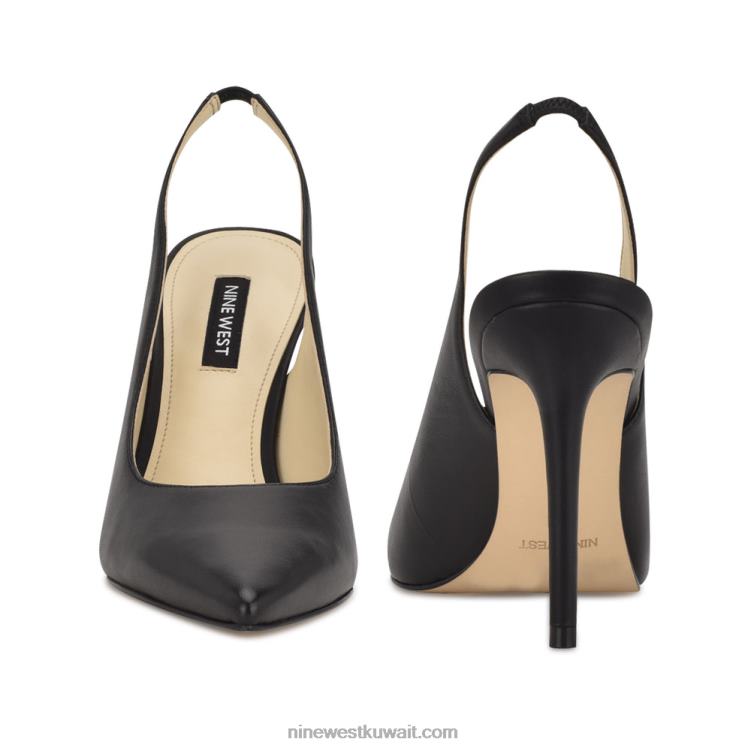Nine West مضخات ريش مدببة من الأمام جلد أسود VVL081573