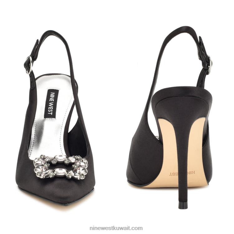 Nine West مضخات famey slingback الكريستال الساتان الأسود VVL081836