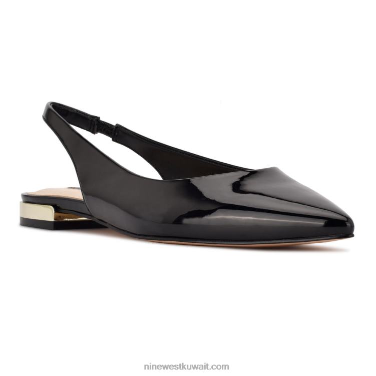 Nine West حذاء مسطح بإصبع مدبب lucee slingback أسود براءة اختراع VVL082221