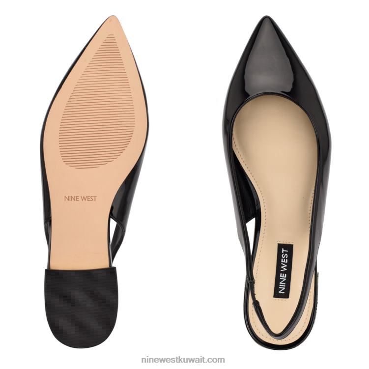 Nine West حذاء مسطح بإصبع مدبب lucee slingback أسود براءة اختراع VVL082221