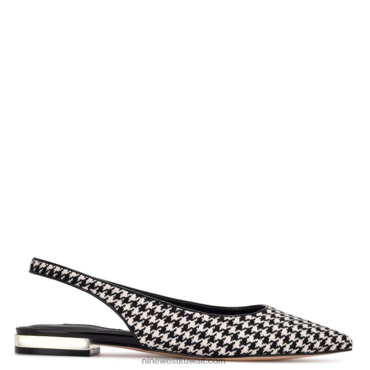 Nine West حذاء مسطح بإصبع مدبب lucee slingback أسود / أبيض houndstooth VVL081097
