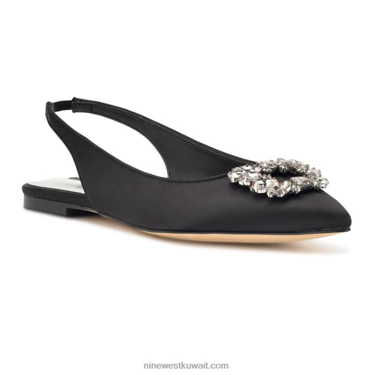 Nine West الشقق بلينجي slingback الكريستال الساتان الأسود VVL082309