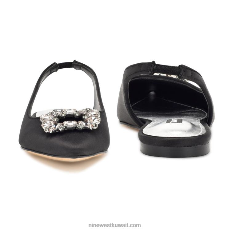 Nine West الشقق بلينجي slingback الكريستال الساتان الأسود VVL082309