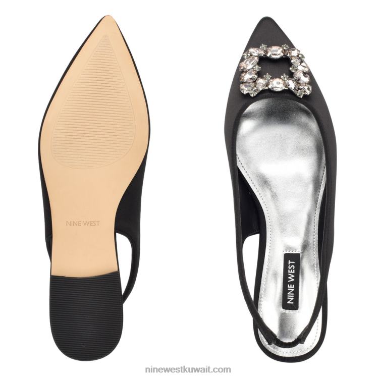 Nine West الشقق بلينجي slingback الكريستال الساتان الأسود VVL082309